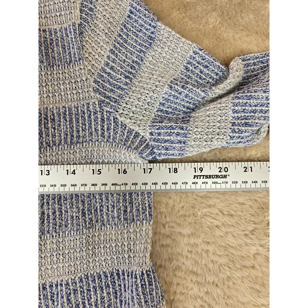 Kim Rogers Blue White Striped Open Front Cardigan Sweater Womens Med Side Slit‎